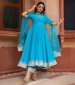 Kalamkari Blue Anarkali Set