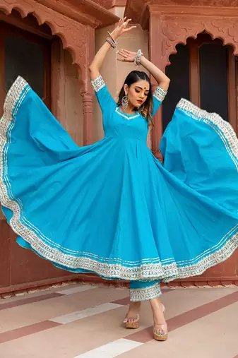 Kalamkari Blue Anarkali Set