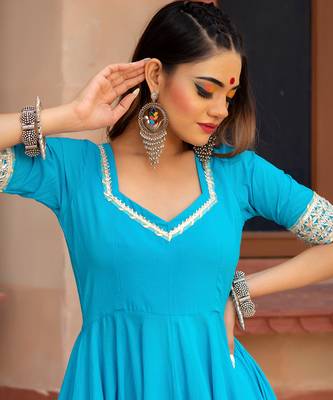 Kalamkari Blue Anarkali Set 4