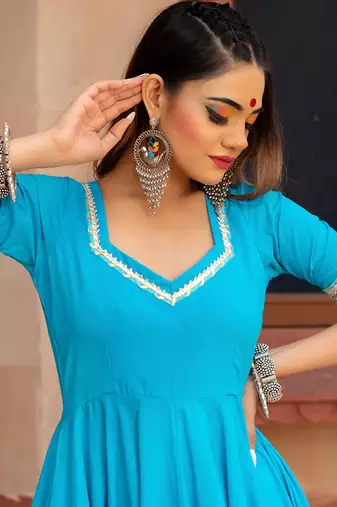 Kalamkari Blue Anarkali Set