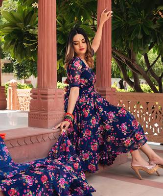 Blue Manjari Organza Anarkali Set 2