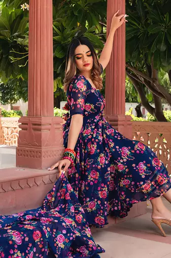 Blue Manjari Organza Anarkali Set