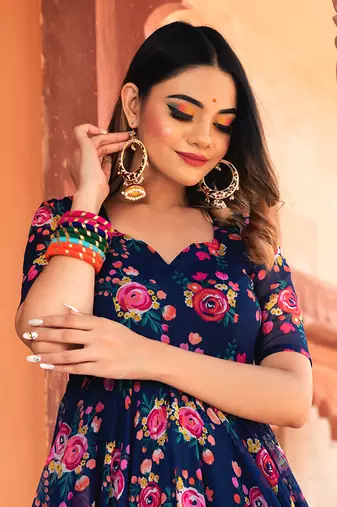 Blue Manjari Organza Anarkali Set