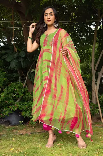 Tie And Dye Organza Anarkali Set