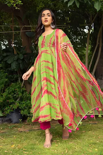 Tie And Dye Organza Anarkali Set