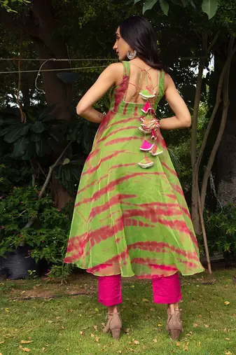 Tie And Dye Organza Anarkali Set