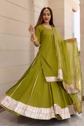 Falguni Green Kurta Skirt Set