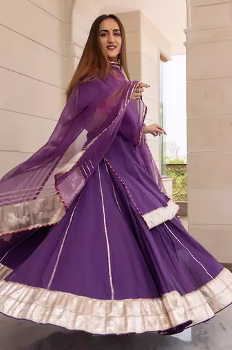 Falguni Purple Kurta Skirt Set
