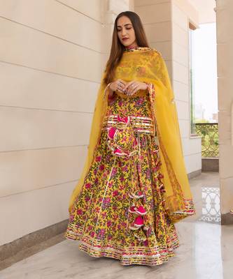 Yellow Nitara Block Printed Skirt Set 2