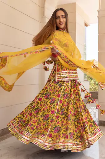 Yellow Nitara Block Printed Skirt Set