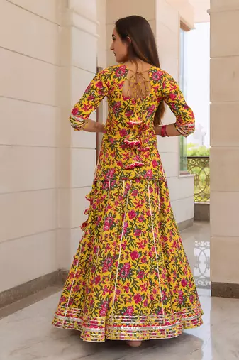 Yellow Nitara Block Printed Skirt Set