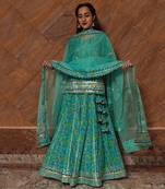 Turquoise Cotton Floral Printed Skirt Set