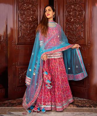 Pink Naaz Printed Kurta Skirt Set 1