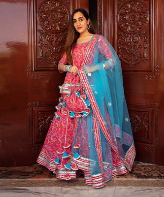 Pink Naaz Printed Kurta Skirt Set 2