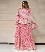 Pink and Green Kurta Skirt Set for Women