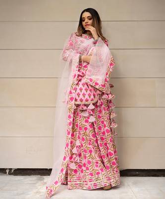 Pink and Green Kurta Skirt Set for Women 2