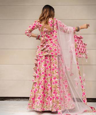Pink and Green Kurta Skirt Set for Women 3