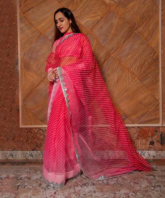 Pink Leheriya Organza Saree 2