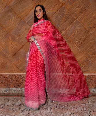 Pink Leheriya Organza Saree 3