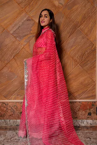 Pink Leheriya Organza Saree