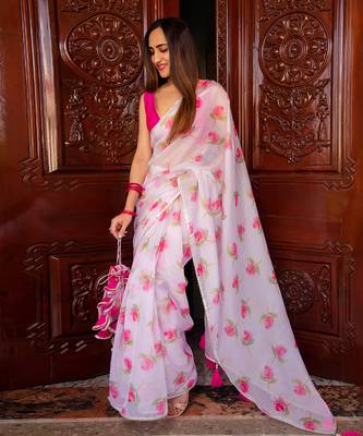 Pink Rose Organza Saree 3