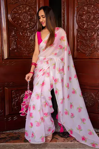 Pink Rose Organza Saree