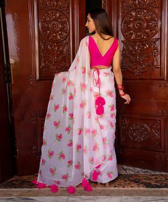 Pink Rose Organza Saree 4