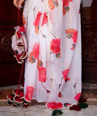 Red Phool Organza Saree 5