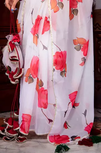 Red Phool Organza Saree