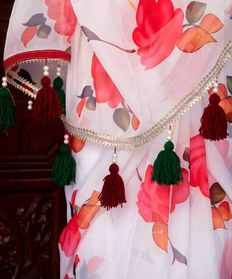 Red Phool Organza Saree 6