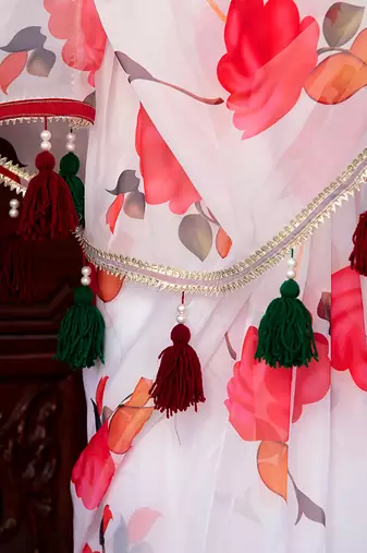 Red Phool Organza Saree