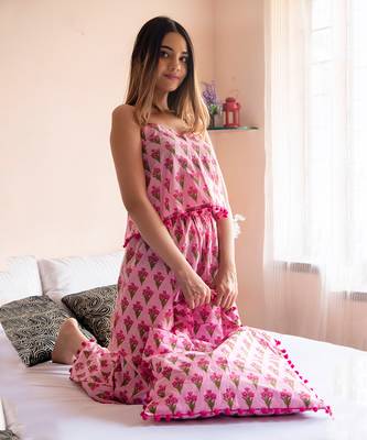 Pink Gulbhar Printed Night Set 1