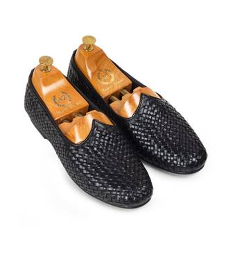 Black Leather Woven Juttis 1