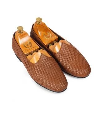 Tan Leather Woven Juttis 1