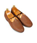 Tan Leather Woven Juttis