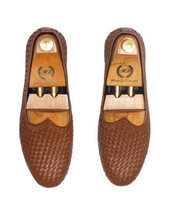Tan Leather Woven Juttis 2