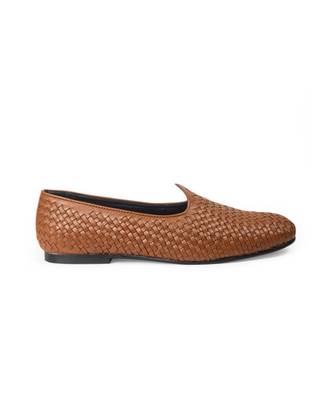 Tan Leather Woven Juttis 3