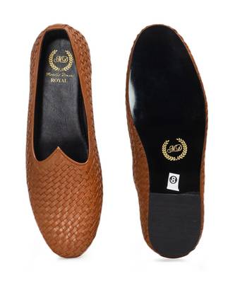 Tan Leather Woven Juttis 4