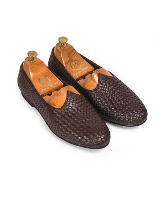 Brown Leather Woven Juttis 1