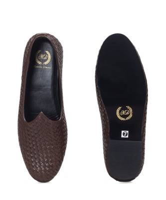 Brown Leather Woven Juttis 3