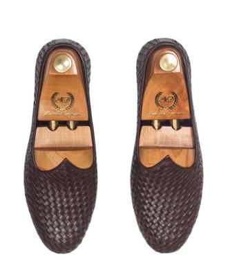 Brown Leather Woven Juttis 4