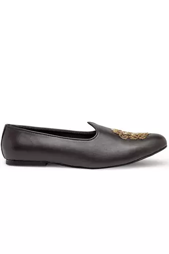 Black Royal Crest Leather Juttis
