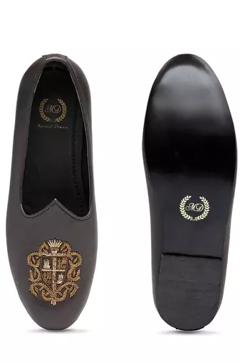Black Royal Crest Leather Juttis