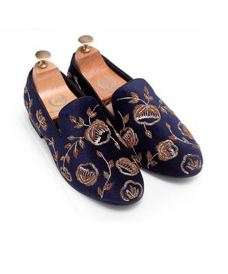 Navy Blue Golden Flora Slipons 1