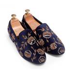 Navy Blue Golden Flora Slipons