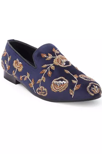Navy Blue Golden Flora Slipons