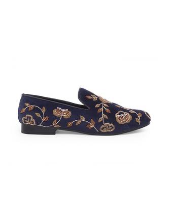 Navy Blue Golden Flora Slipons 3