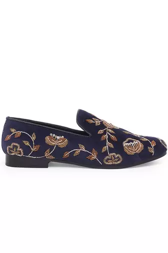 Navy Blue Golden Flora Slipons