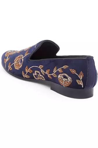 Navy Blue Golden Flora Slipons