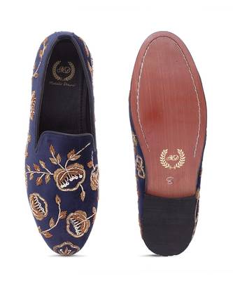 Navy Blue Golden Flora Slipons 5